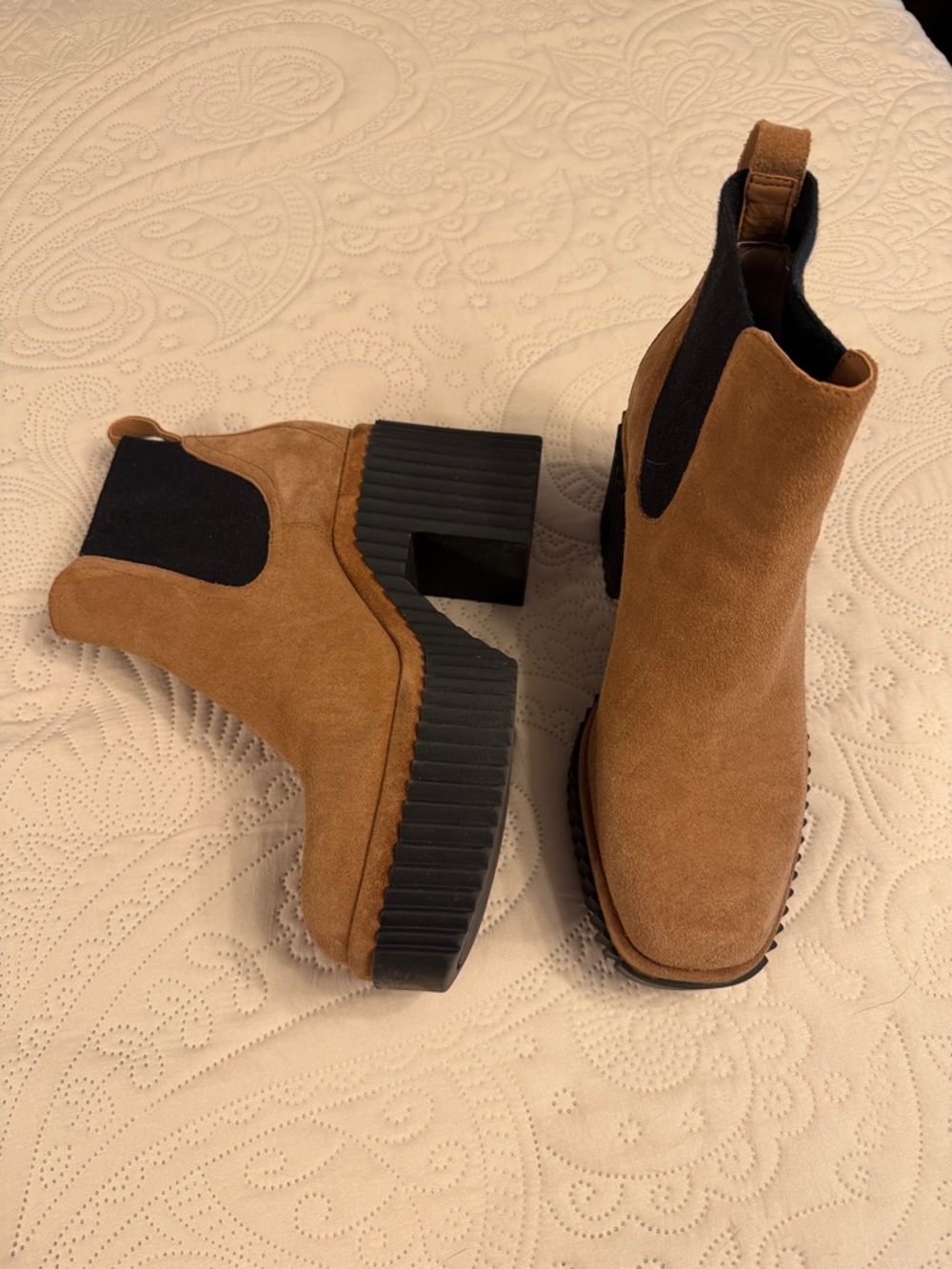 Women's Suede Chelsea Platform Booties in Brown Gianni Bini 9.5